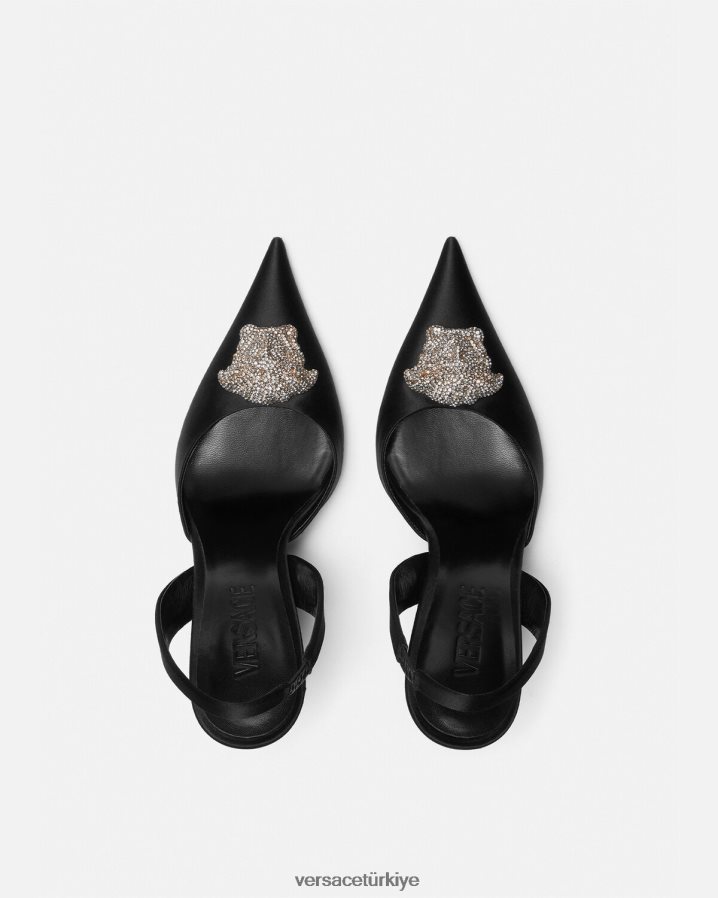 Versace kristal la medusa saten askılı pompalar kadınlar siyah ayakkabı B0HHR8486