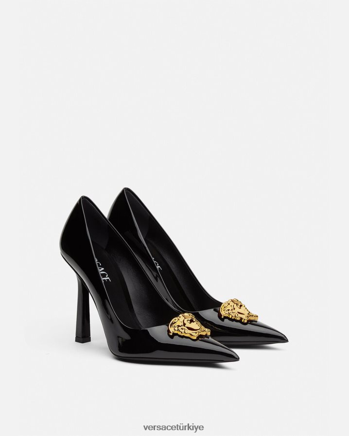 Versace la medusa rugan pompalar kadınlar siyah ayakkabı B0HHR8488