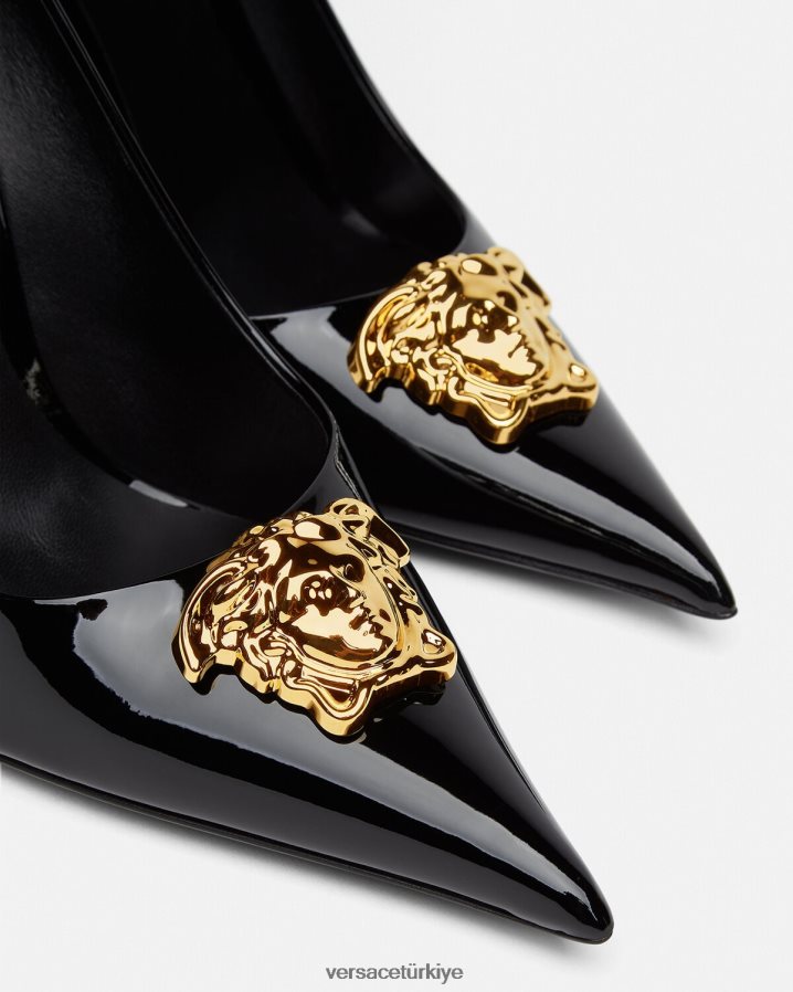 Versace la medusa rugan pompalar kadınlar siyah ayakkabı B0HHR8488