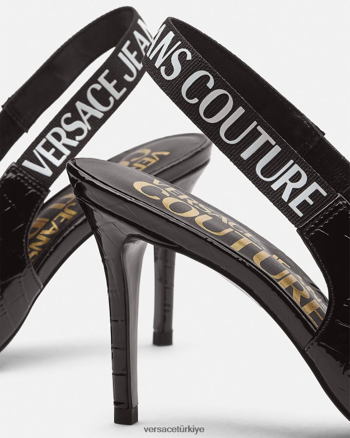 Versace logolu arkası açık pompalar kadınlar siyah ayakkabı B0HHR82307