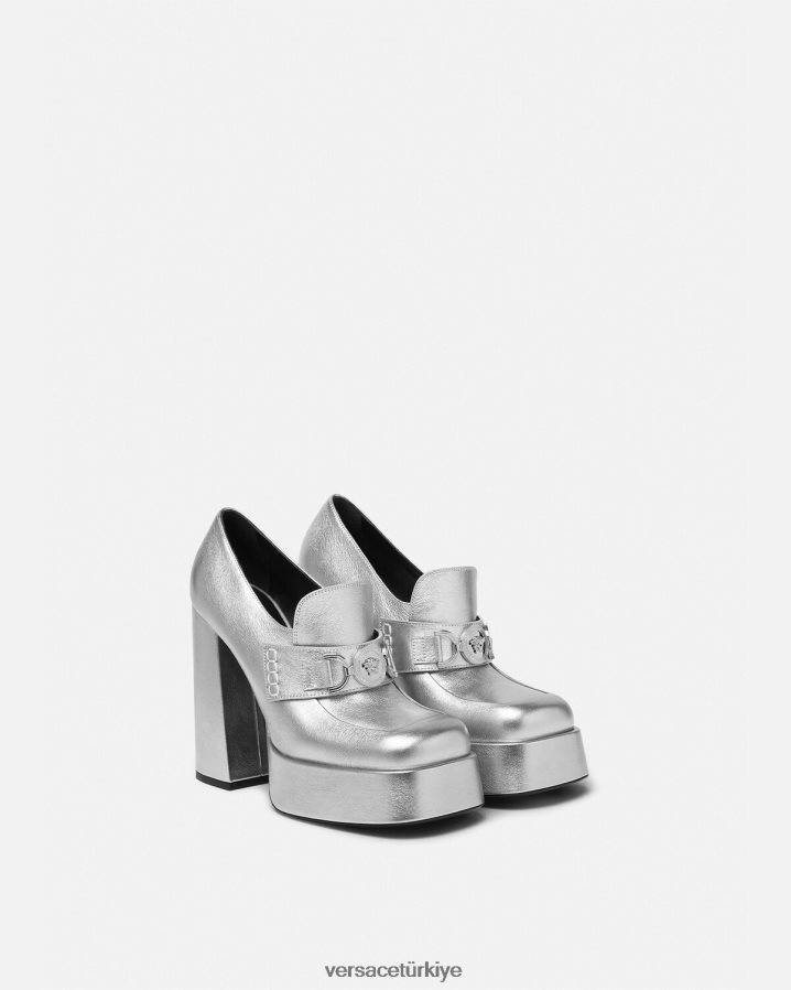 Versace medusa '95 metalik platform pompaları kadınlar gri ayakkabı B0HHR8483