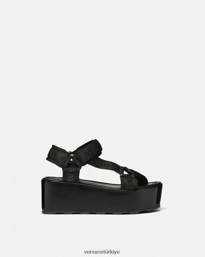 Versace Mallory logolu platform sandaletler kadınlar siyah ayakkabı B0HHR82294