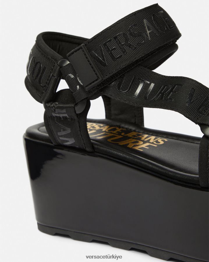 Versace Mallory logolu platform sandaletler kadınlar siyah ayakkabı B0HHR82294