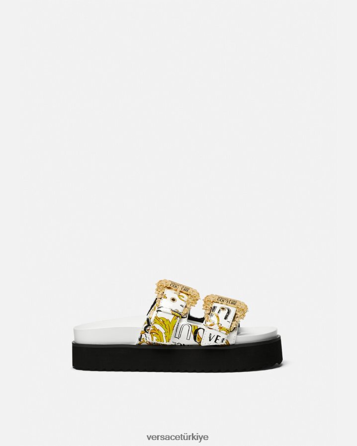 Versace arizona logolu couture sandaletler kadınlar altın ve beyaz ayakkabı B0HHR82275