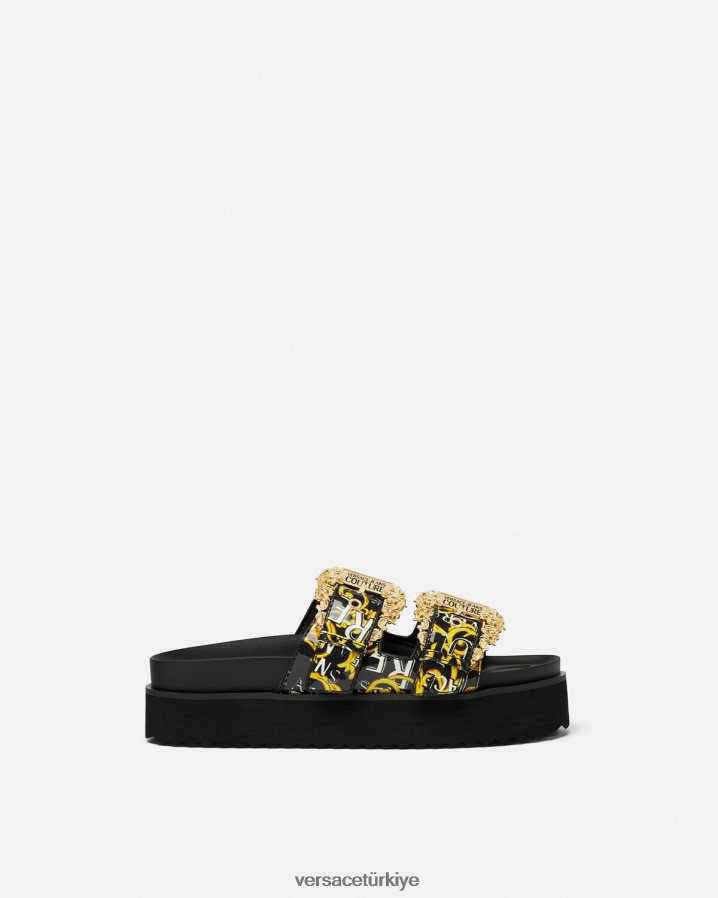 Versace arizona logolu couture sandaletler kadınlar siyah altın ayakkabı B0HHR82276