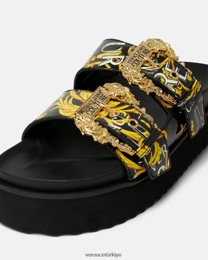 Versace arizona logolu couture sandaletler kadınlar siyah altın ayakkabı B0HHR82276