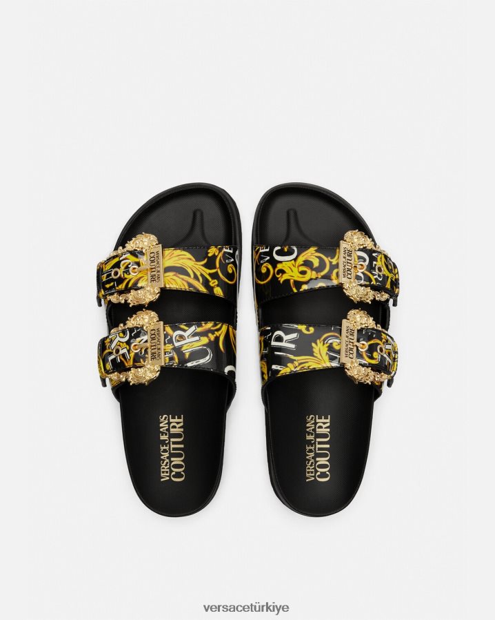 Versace arizona logolu couture sandaletler kadınlar siyah altın ayakkabı B0HHR82276