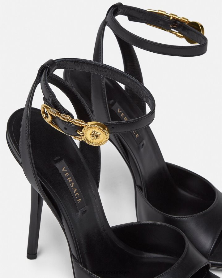 Versace çengelli iğne yüksek topuklu sandaletler kadınlar siyah ayakkabı B0HHR8449