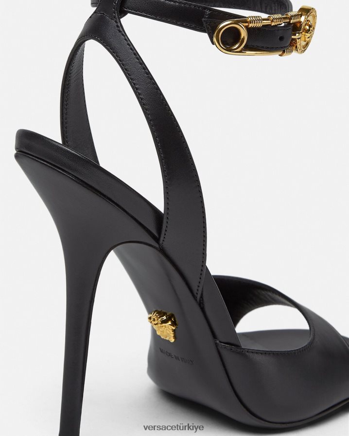Versace çengelli iğne yüksek topuklu sandaletler kadınlar siyah ayakkabı B0HHR8449