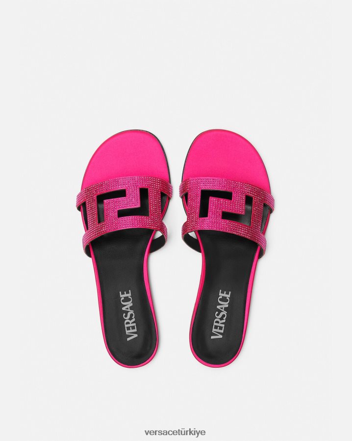 Versace greca labirent kristal düz sandalet kadınlar pembe ayakkabı B0HHR8471