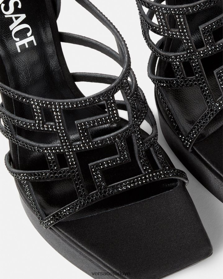 Versace greca labirent kristal sandalet kadınlar siyah ayakkabı B0HHR8467