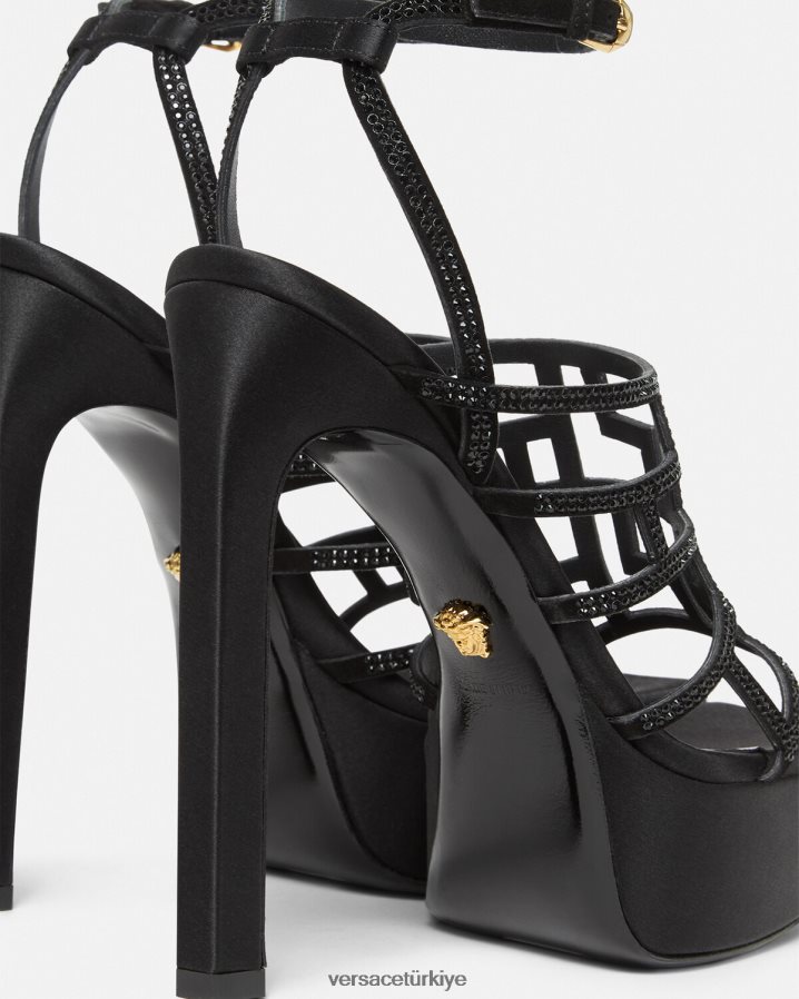 Versace greca labirent kristal sandalet kadınlar siyah ayakkabı B0HHR8467