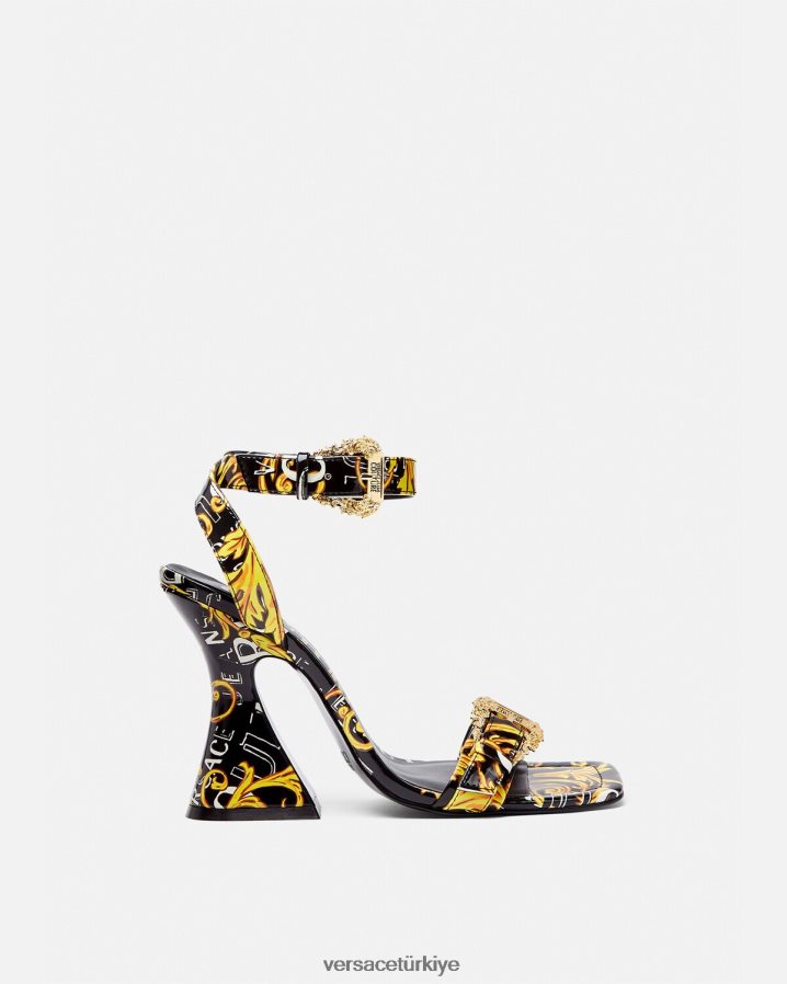 Versace kirsten logo couture sandaletler kadınlar siyah altın ayakkabı B0HHR82292