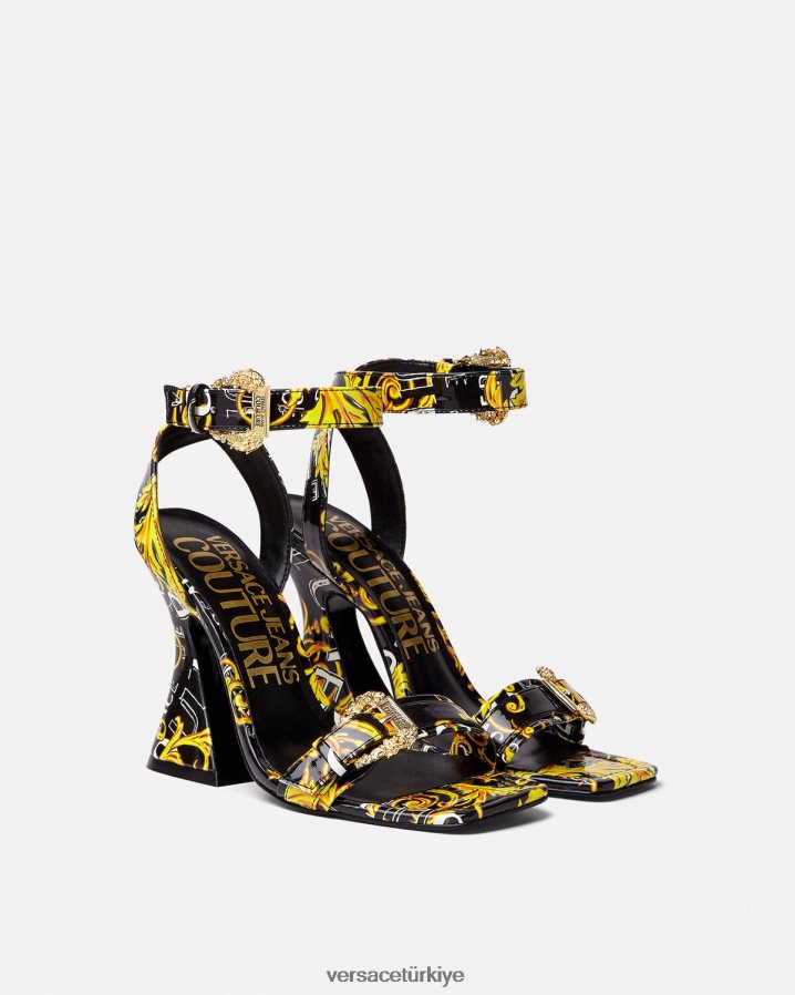 Versace kirsten logo couture sandaletler kadınlar siyah altın ayakkabı B0HHR82292