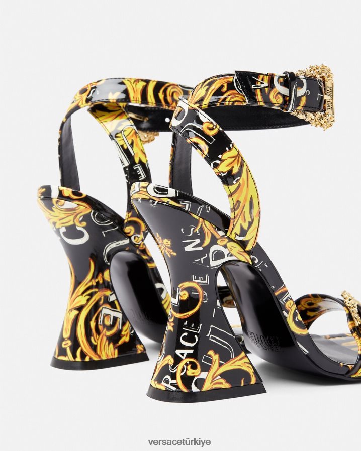 Versace kirsten logo couture sandaletler kadınlar siyah altın ayakkabı B0HHR82292