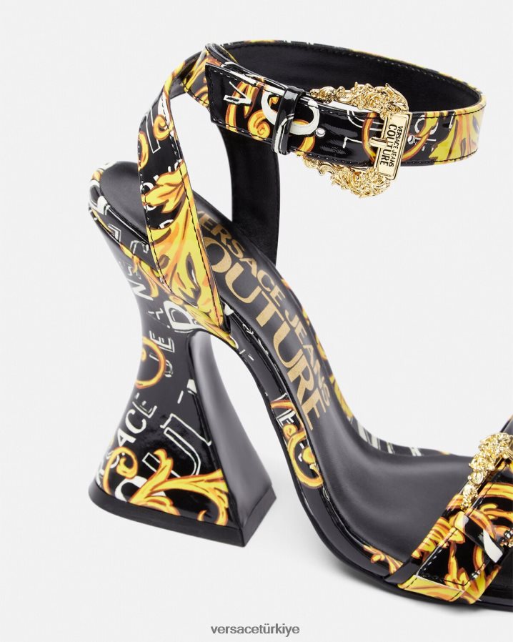 Versace kirsten logo couture sandaletler kadınlar siyah altın ayakkabı B0HHR82292