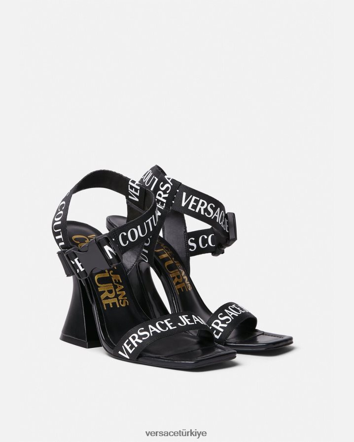 Versace kirsten logolu sandaletler kadınlar siyah ayakkabı B0HHR82291