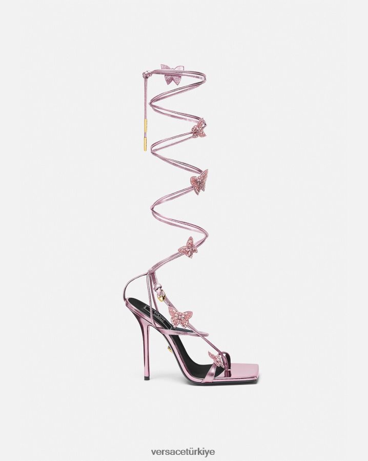 Versace kristal kelebekler metalik sandaletler kadınlar pembe ayakkabı B0HHR8434