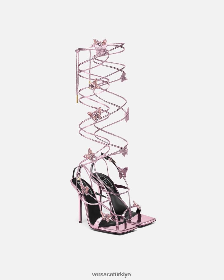 Versace kristal kelebekler metalik sandaletler kadınlar pembe ayakkabı B0HHR8434