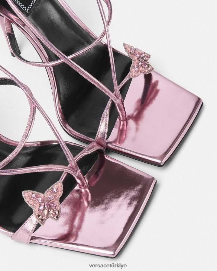 Versace kristal kelebekler metalik sandaletler kadınlar pembe ayakkabı B0HHR8434