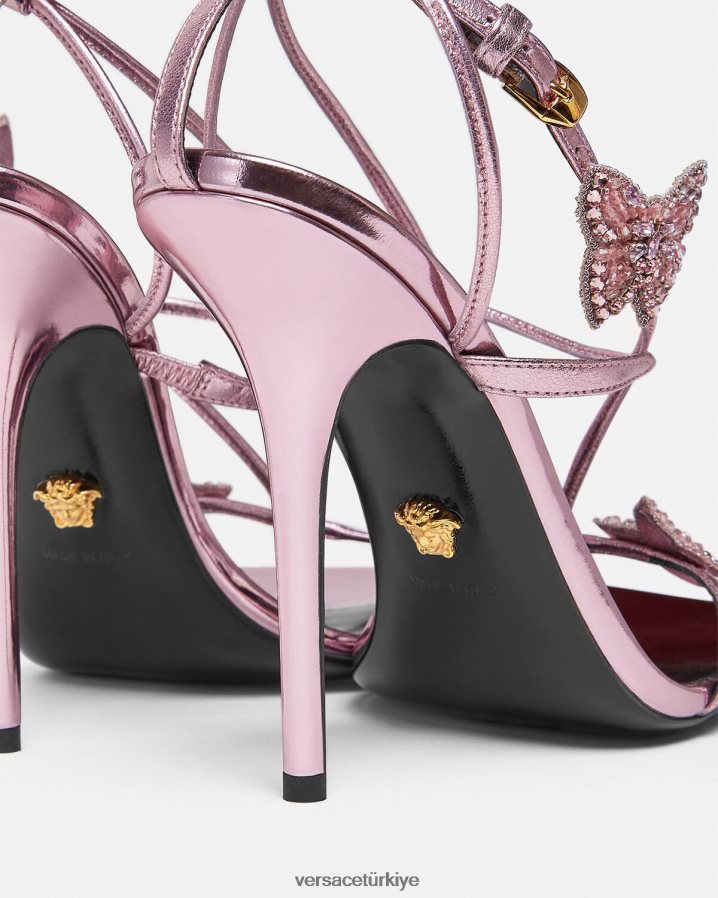 Versace kristal kelebekler metalik sandaletler kadınlar pembe ayakkabı B0HHR8434
