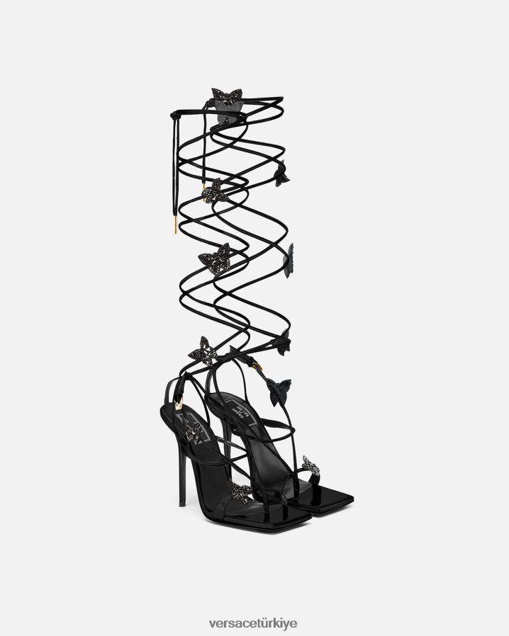 Versace kristal kelebekler sandalet kadınlar siyah ayakkabı B0HHR8435