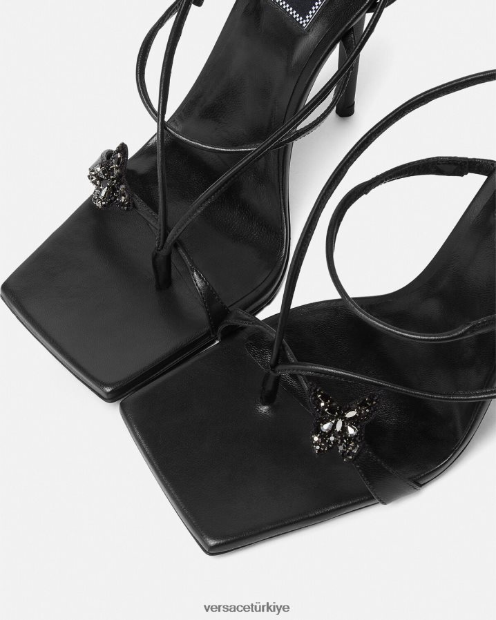 Versace kristal kelebekler sandalet kadınlar siyah ayakkabı B0HHR8435