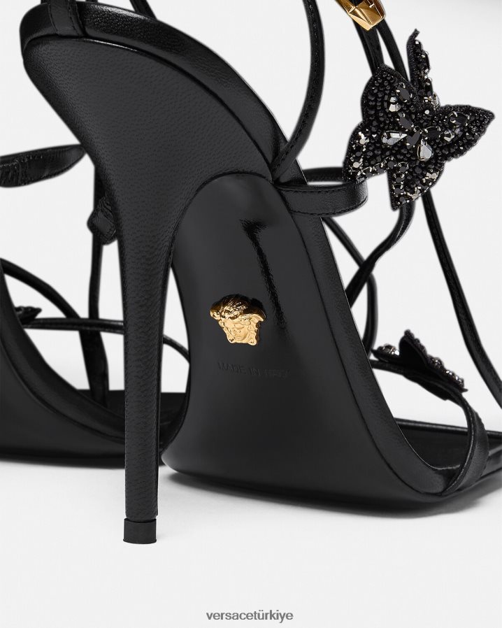 Versace kristal kelebekler sandalet kadınlar siyah ayakkabı B0HHR8435