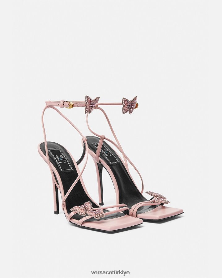 Versace kristal kelebekler saten sandalet kadınlar pembe ayakkabı B0HHR8437