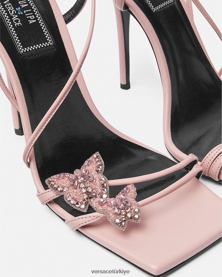 Versace kristal kelebekler saten sandalet kadınlar pembe ayakkabı B0HHR8437