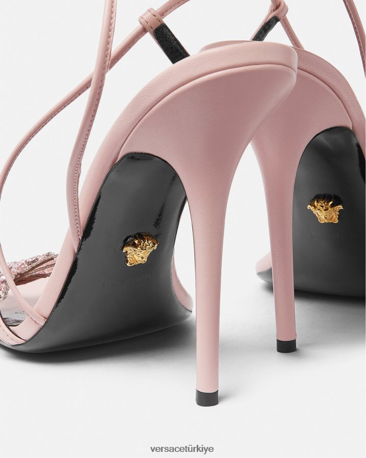 Versace kristal kelebekler saten sandalet kadınlar pembe ayakkabı B0HHR8437