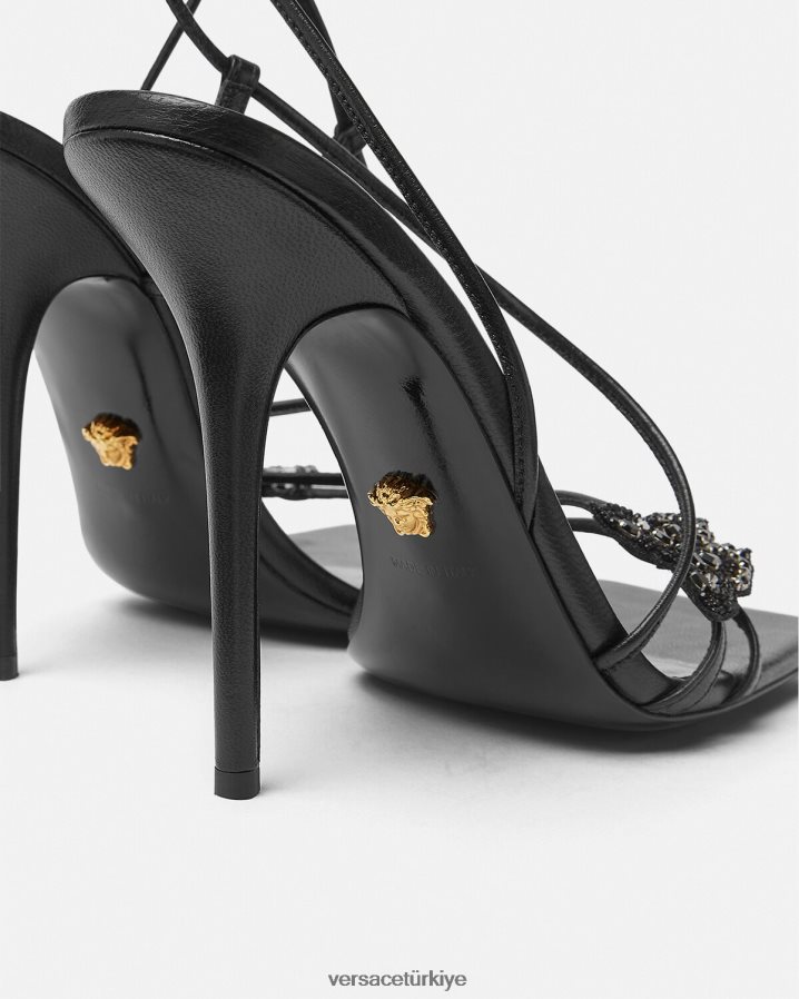 Versace kristal kelebekler saten sandalet kadınlar siyah ayakkabı B0HHR8436