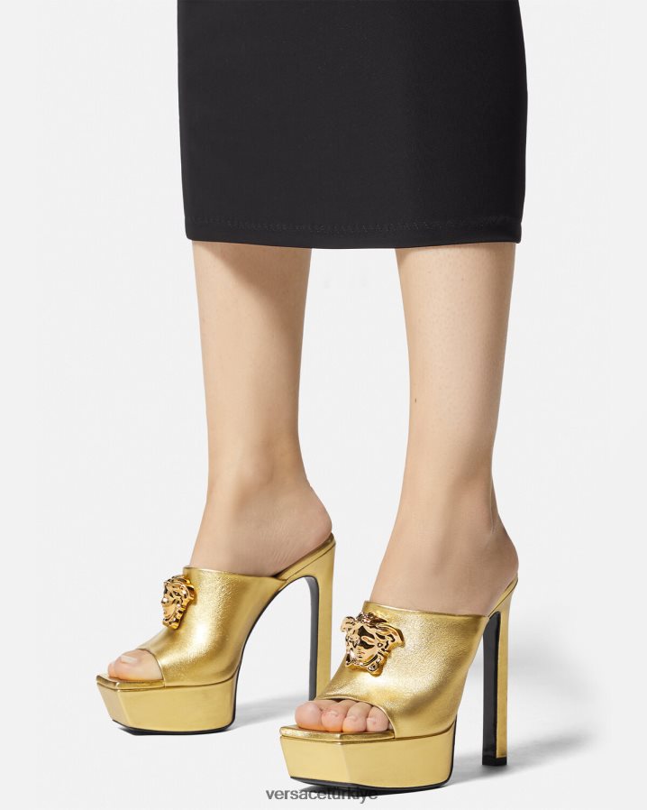Versace la medusa platform katırları kadınlar altın ayakkabı B0HHR8466