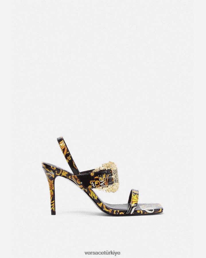 Versace logo couture emily arkası açık sandalet kadınlar siyah altın ayakkabı B0HHR82282
