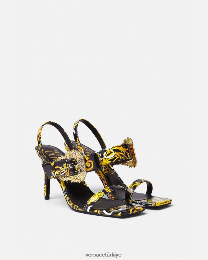 Versace logo couture emily arkası açık sandalet kadınlar siyah altın ayakkabı B0HHR82282