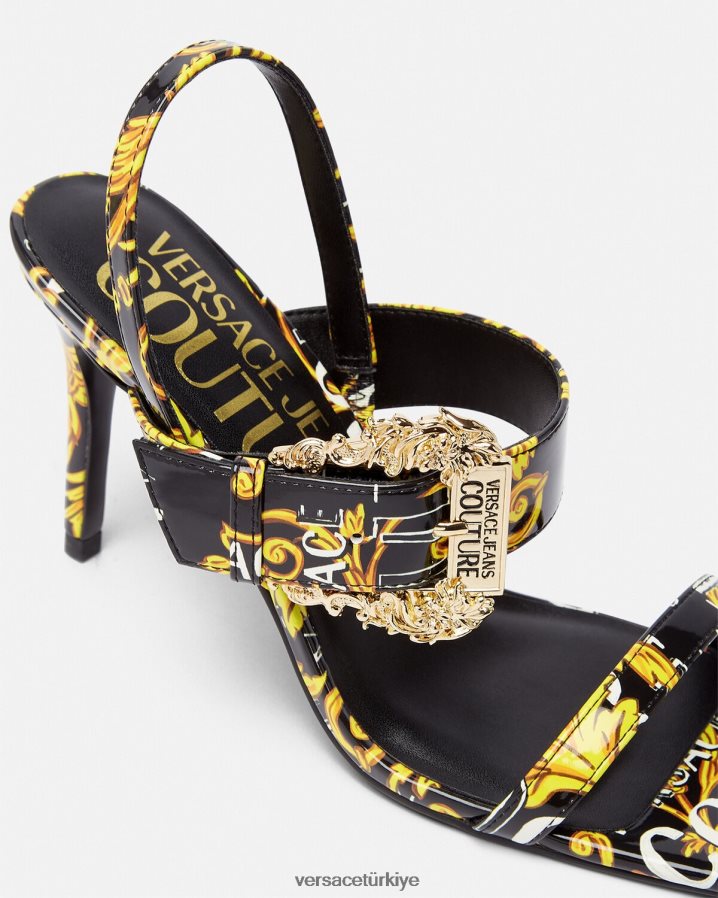 Versace logo couture emily arkası açık sandalet kadınlar siyah altın ayakkabı B0HHR82282