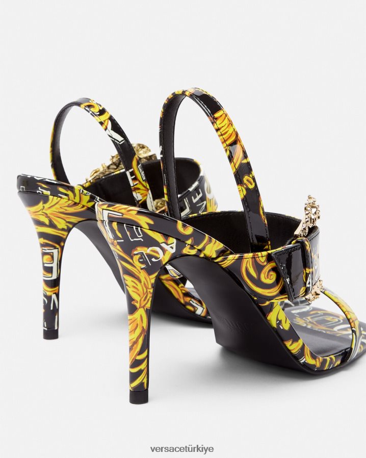 Versace logo couture emily arkası açık sandalet kadınlar siyah altın ayakkabı B0HHR82282