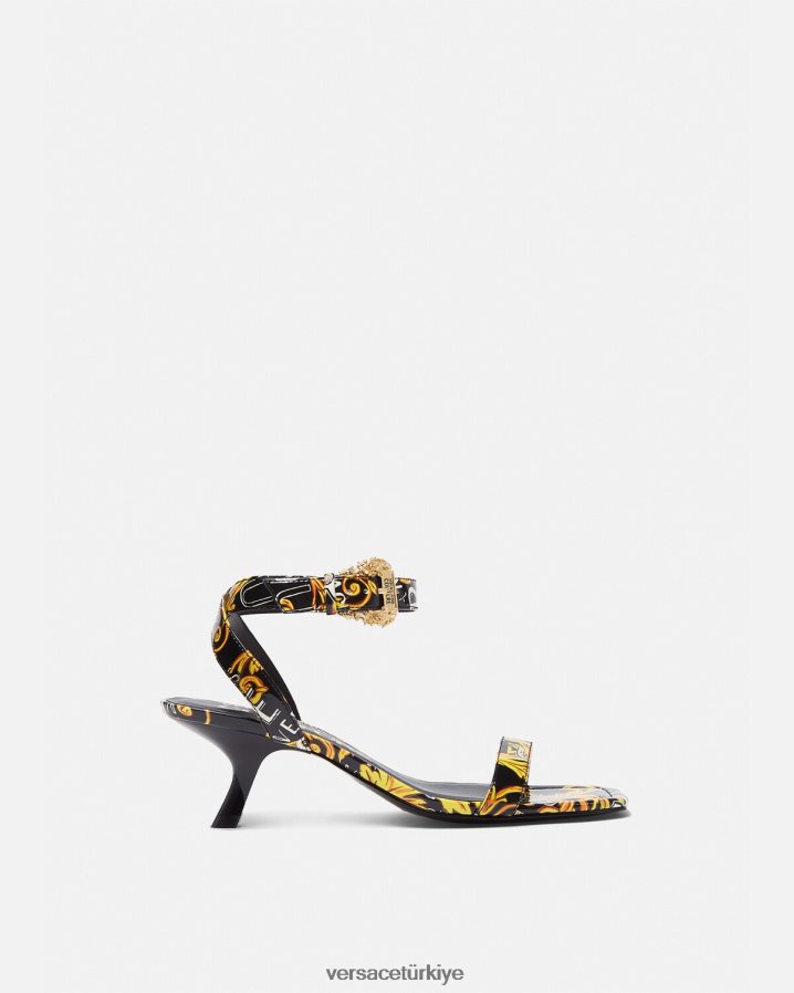 Versace logo couture fiona sandaletler kadınlar siyah altın ayakkabı B0HHR82285