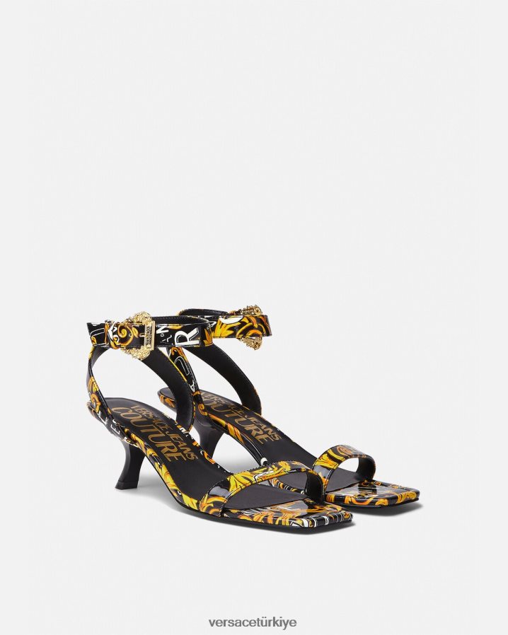 Versace logo couture fiona sandaletler kadınlar siyah altın ayakkabı B0HHR82285