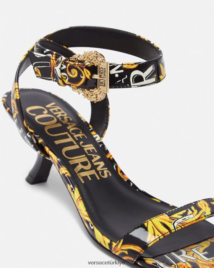 Versace logo couture fiona sandaletler kadınlar siyah altın ayakkabı B0HHR82285