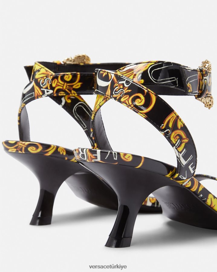 Versace logo couture fiona sandaletler kadınlar siyah altın ayakkabı B0HHR82285