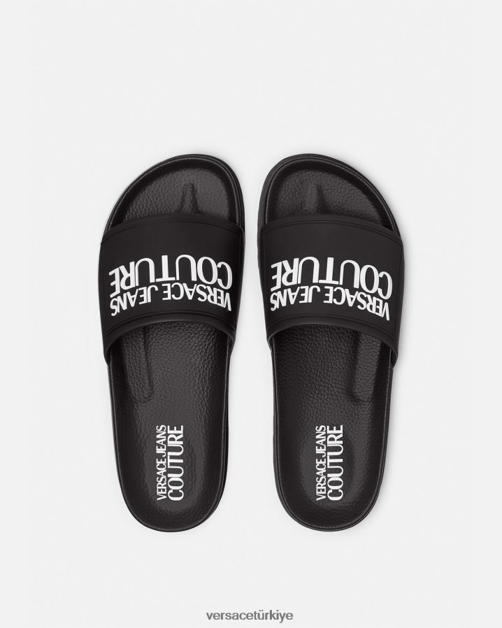 Versace logo kauçuk slaytlar kadınlar siyah ayakkabı B0HHR82290