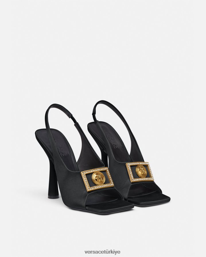 Versace medusa kristal sandalet kadınlar siyah ayakkabı B0HHR8465