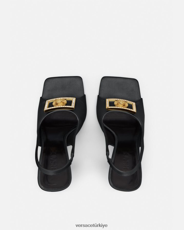 Versace medusa kristal sandalet kadınlar siyah ayakkabı B0HHR8465