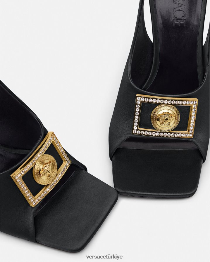 Versace medusa kristal sandalet kadınlar siyah ayakkabı B0HHR8465