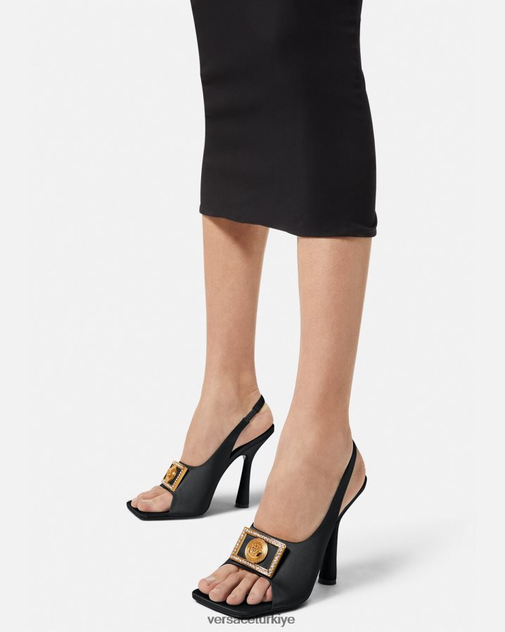 Versace medusa kristal sandalet kadınlar siyah ayakkabı B0HHR8465