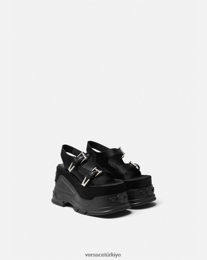 Versace medusa marşı platform sandaletler kadınlar siyah ayakkabı B0HHR8438