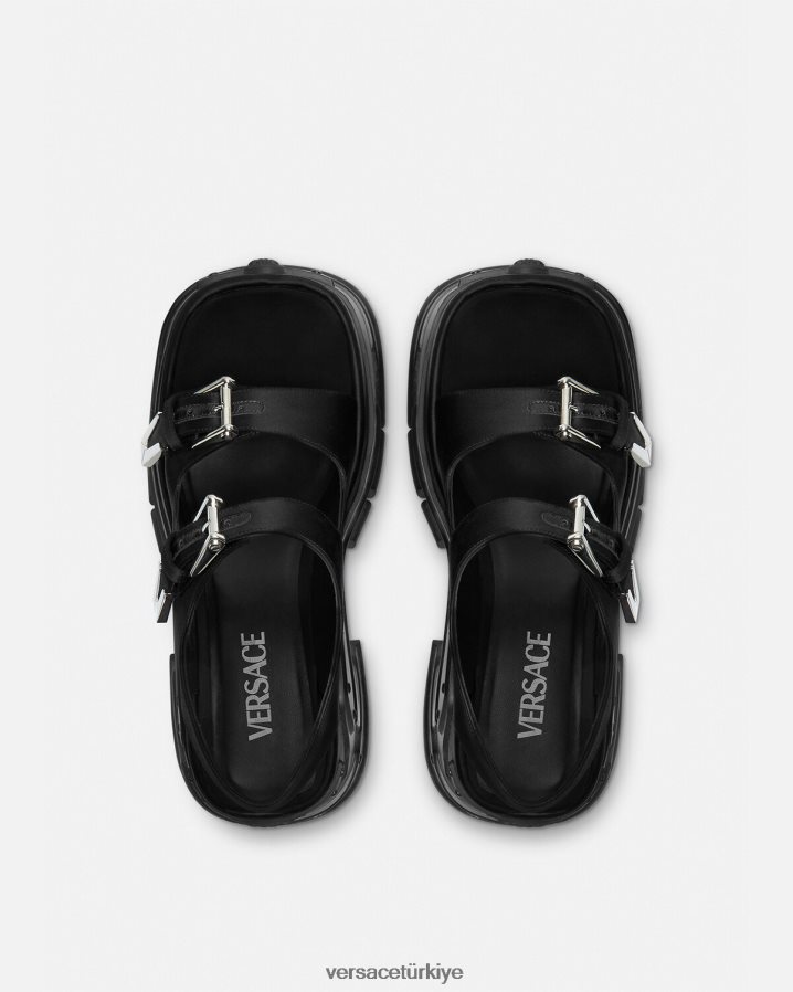 Versace medusa marşı platform sandaletler kadınlar siyah ayakkabı B0HHR8438