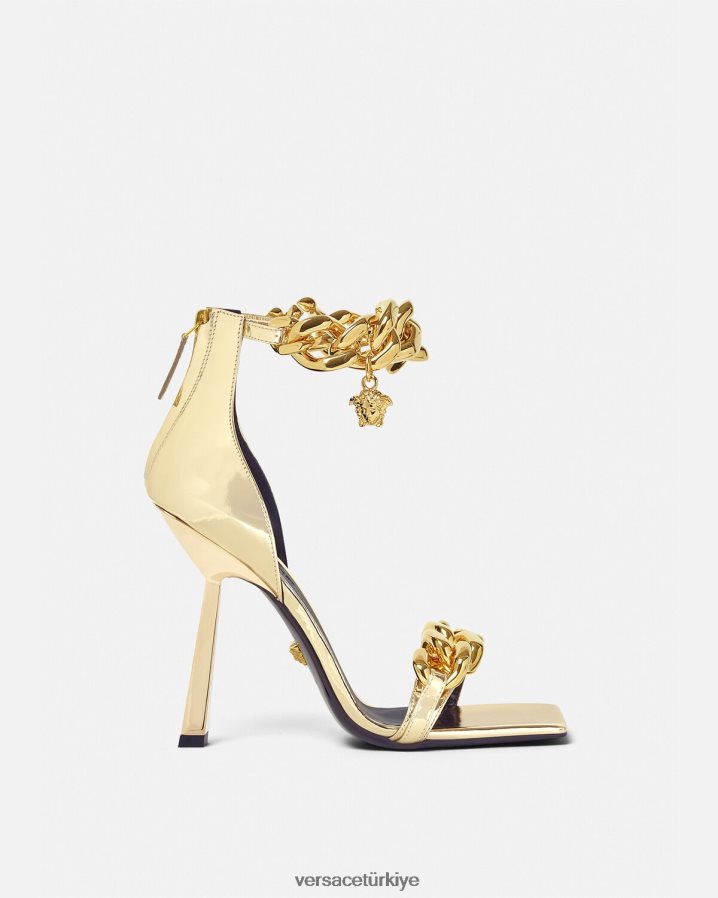 Versace medusa metalik zincir sandalet kadınlar altın ayakkabı B0HHR8447