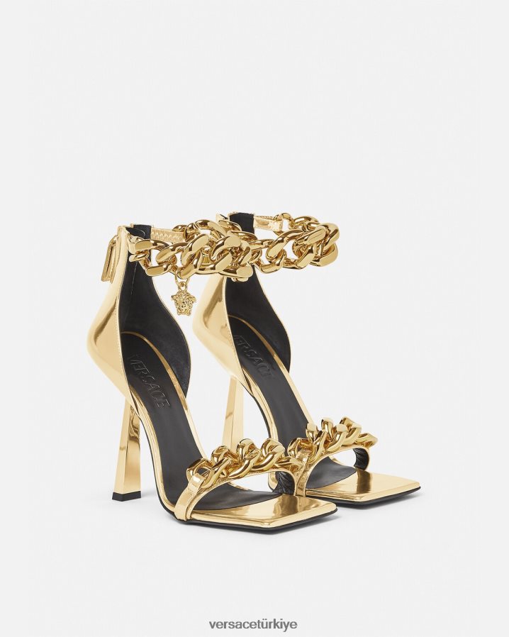 Versace medusa metalik zincir sandalet kadınlar altın ayakkabı B0HHR8447